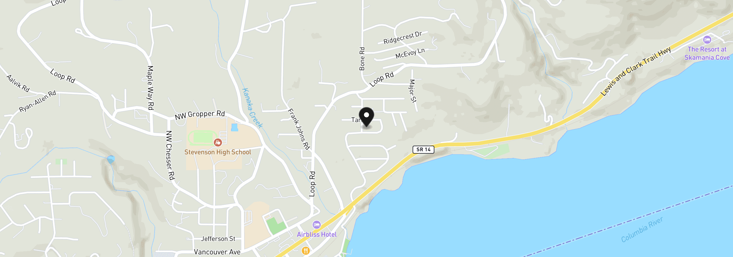 Map showing the location of 147 NE Bruce Hts, Stevenson, Wa 98648