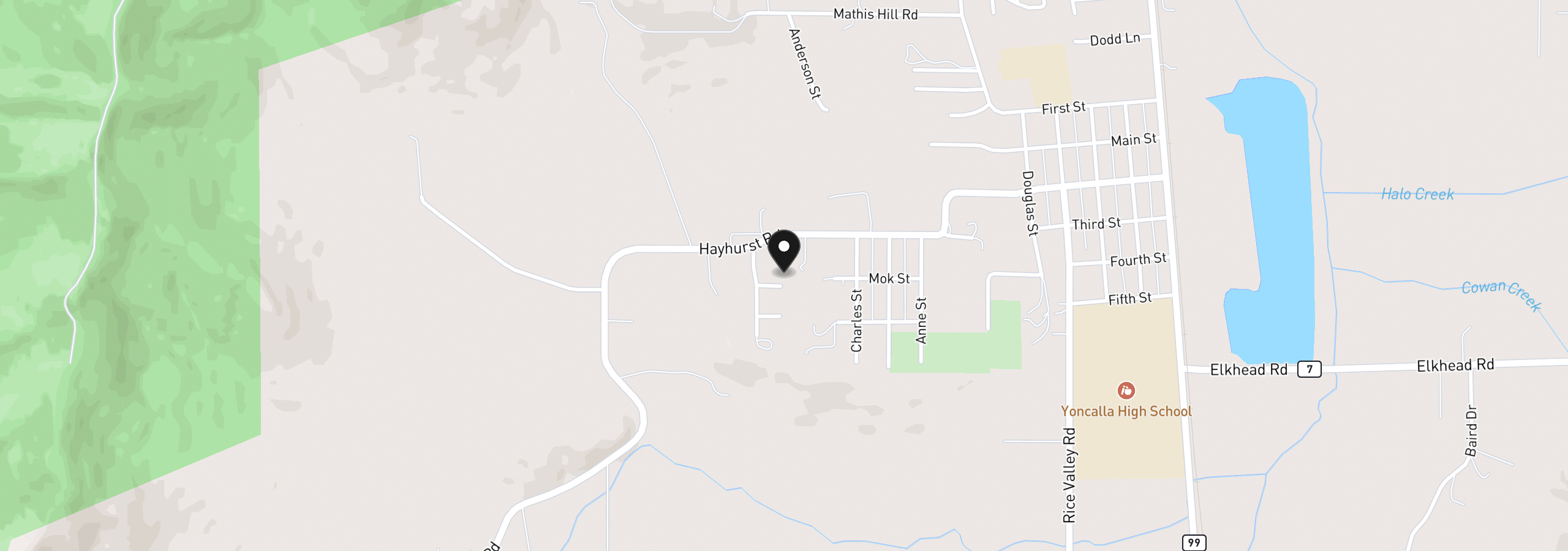 Map showing the location of 1039 Wooley Ct, Yoncalla, OR 97499