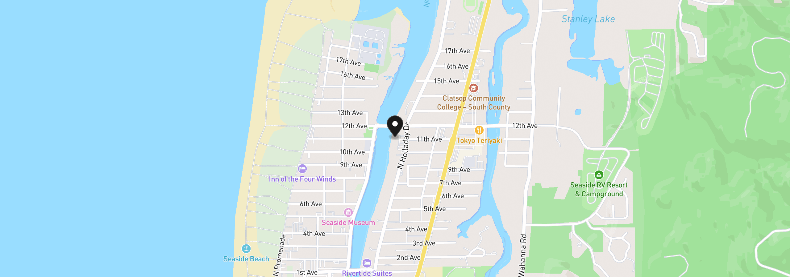 Map showing the location of 1000 N Holladay Dr #309, Seaside, OR 97138