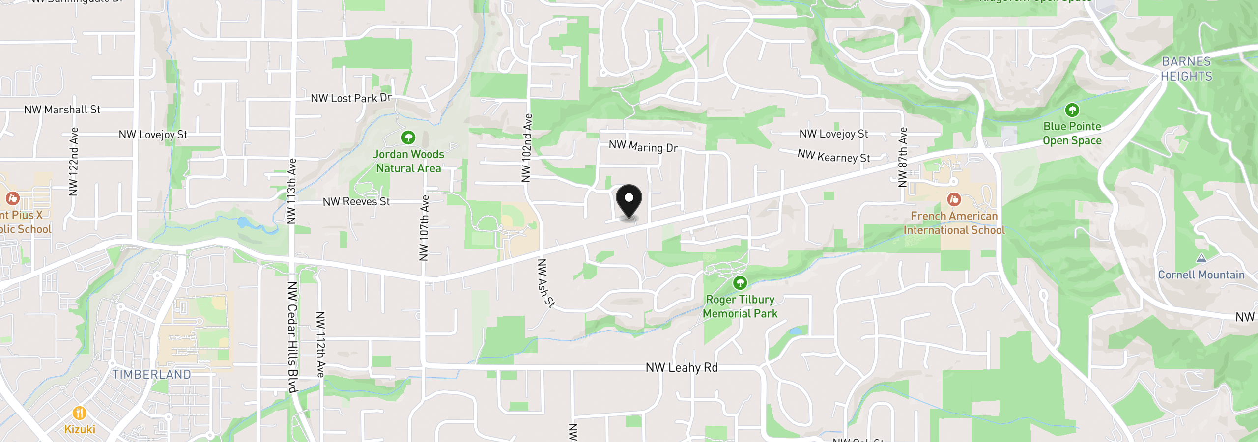 Map showing the location of 9830 NW Wayne Ln, Portland, OR 97229