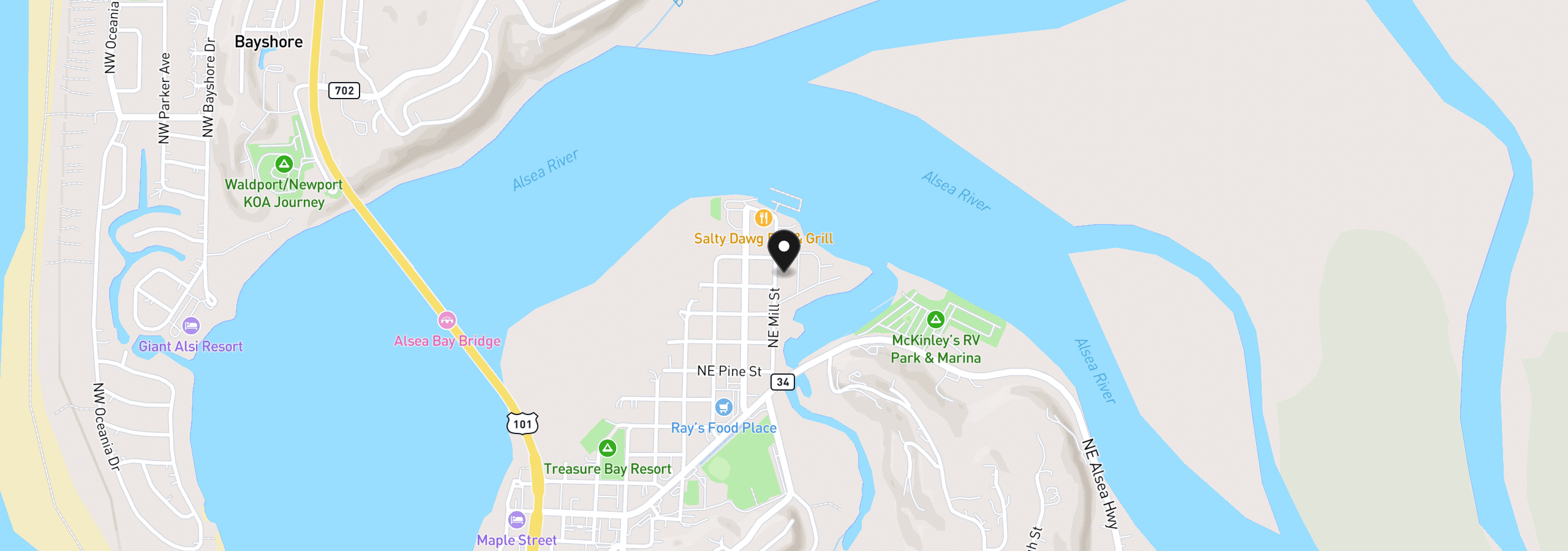 Map showing the location of 1045 1085 NE Mill St, Waldport, OR 97394