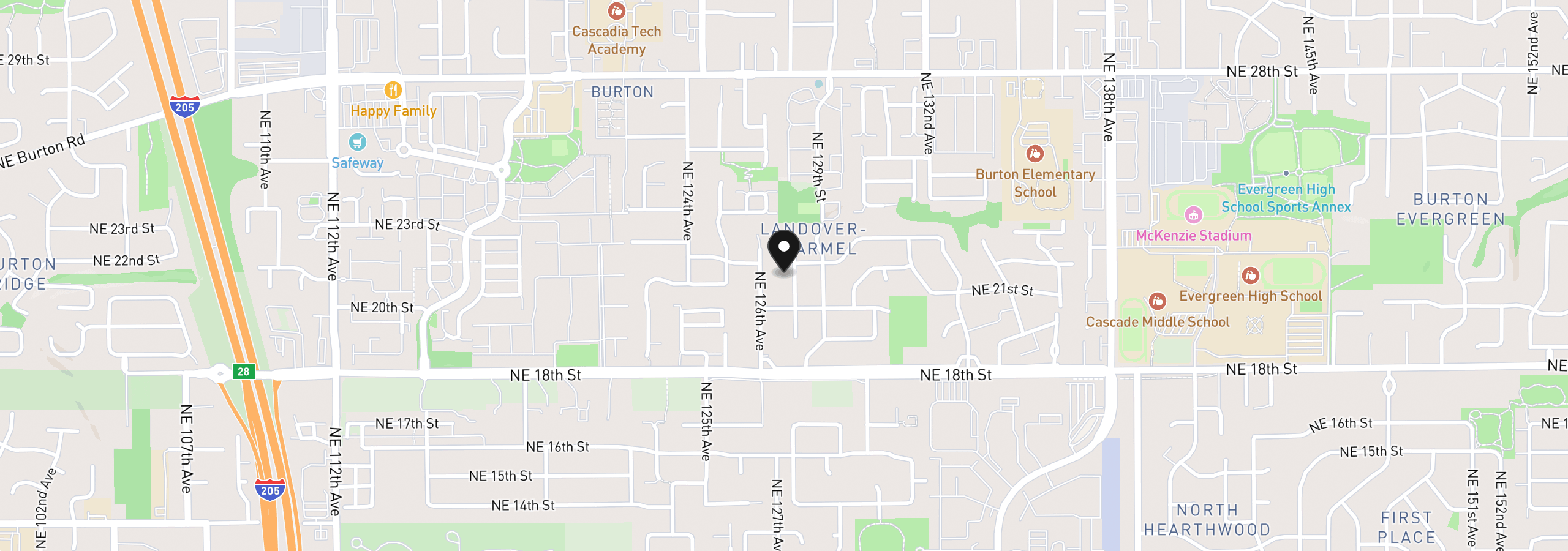 Map showing the location of 2104 NE 128th Ave, Vancouver, Wa 98664