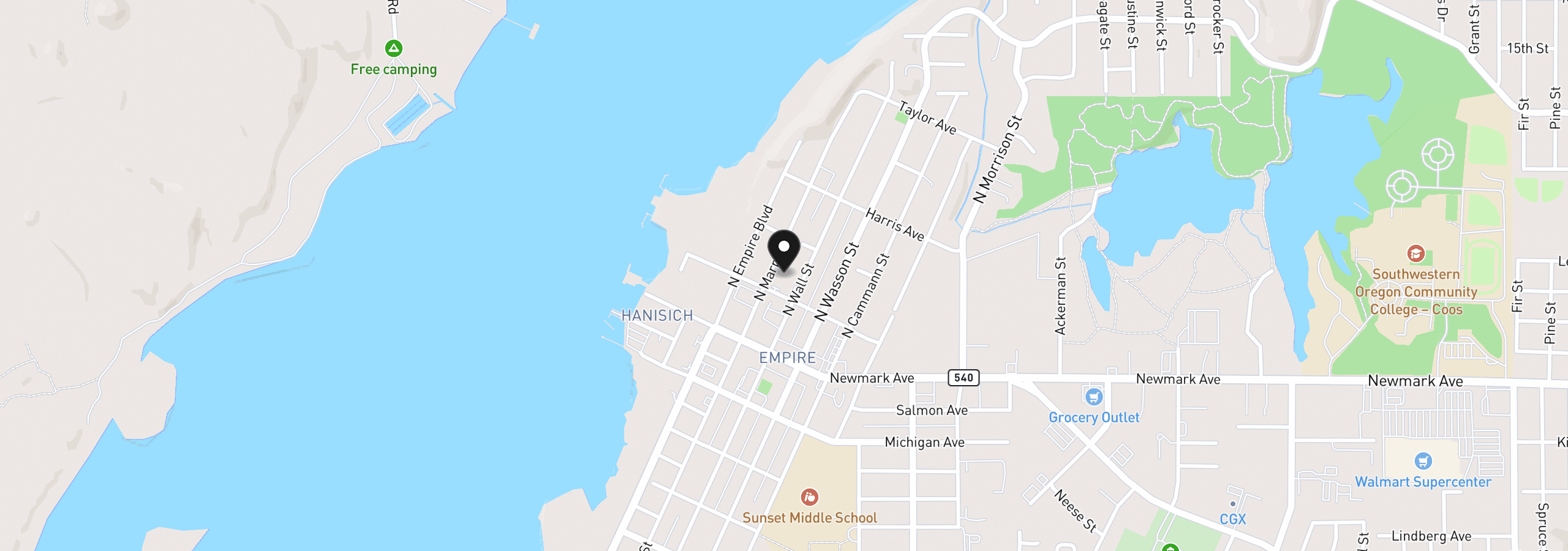 Map showing the location of 259 N Marple St, Coos Bay, OR 97420