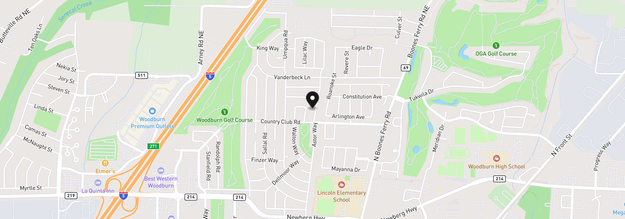 Map showing the location of 1453 Astor Way, Woodburn, OR 97071