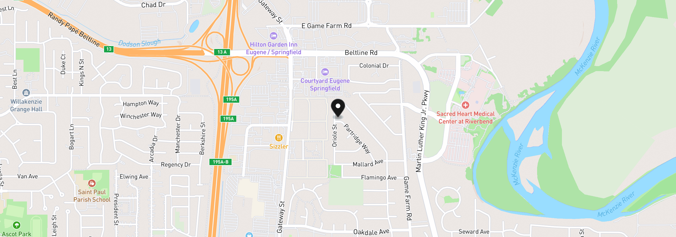 Map showing the location of 3265 Oriole St, Springfield, OR 97477
