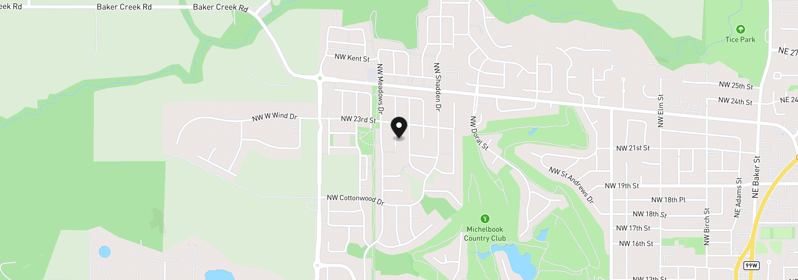 Map showing the location of 2160 NW Fendle Way, McMinnville, OR 97128