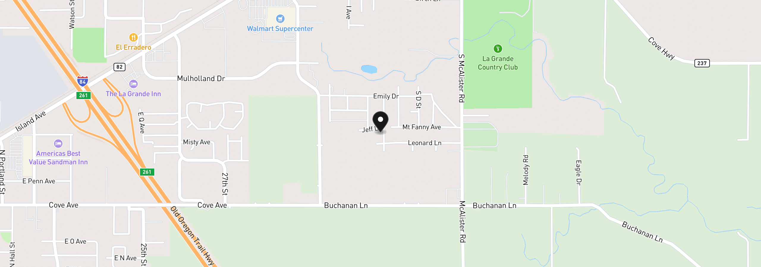 Map showing the location of 11002 Kristin Way, Island City, OR 97850