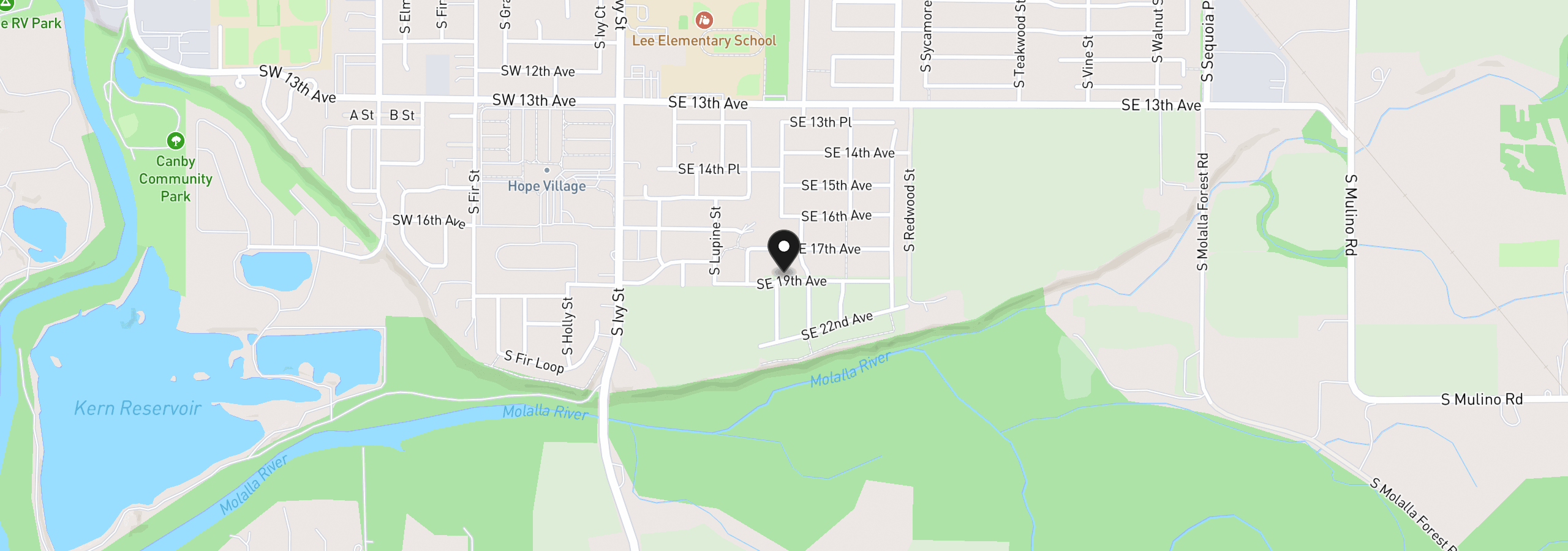 Map showing the location of 1833 S Pepperwood St, Canby, OR 97013