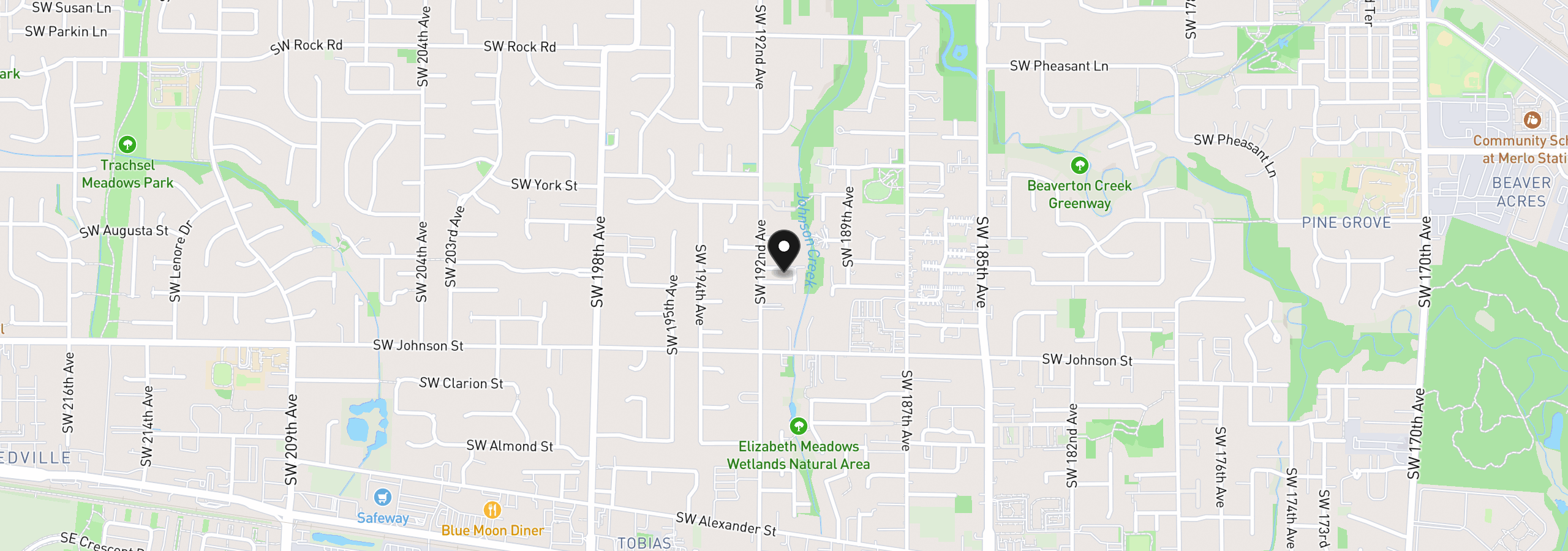 Map showing the location of 19131 SW Burkwood Ln, Beaverton, OR 97003