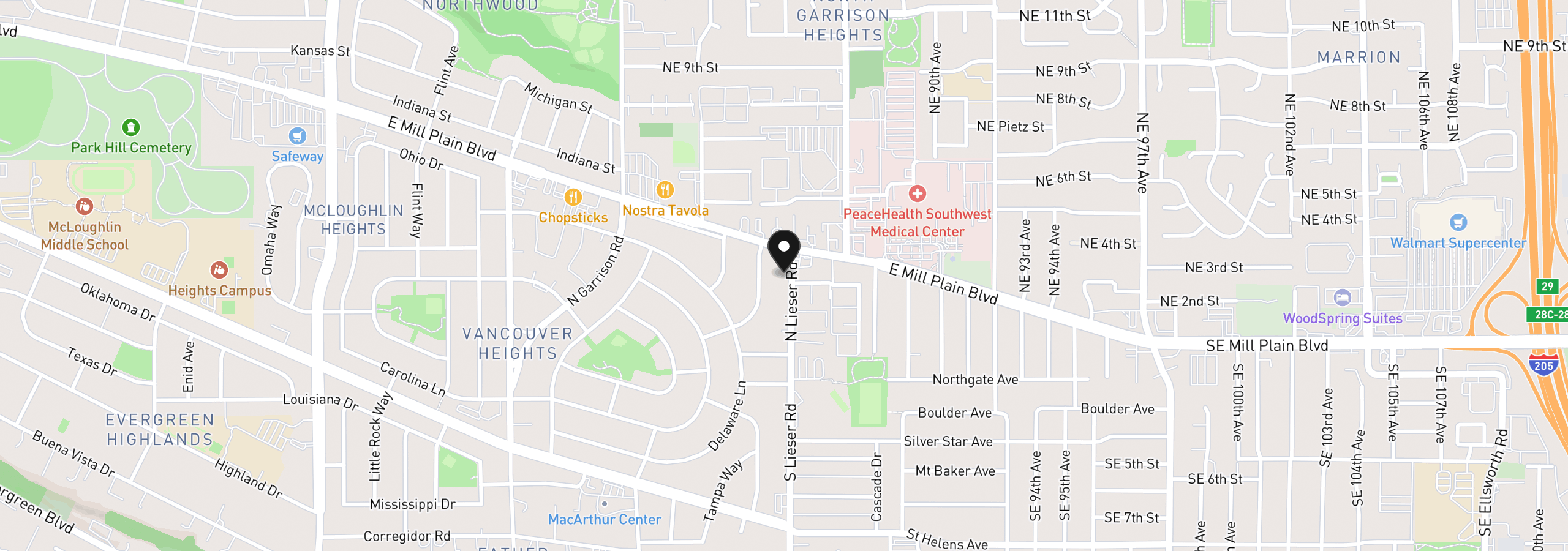 Map showing the location of 300 N Lieser Rd, Vancouver, Wa 98664
