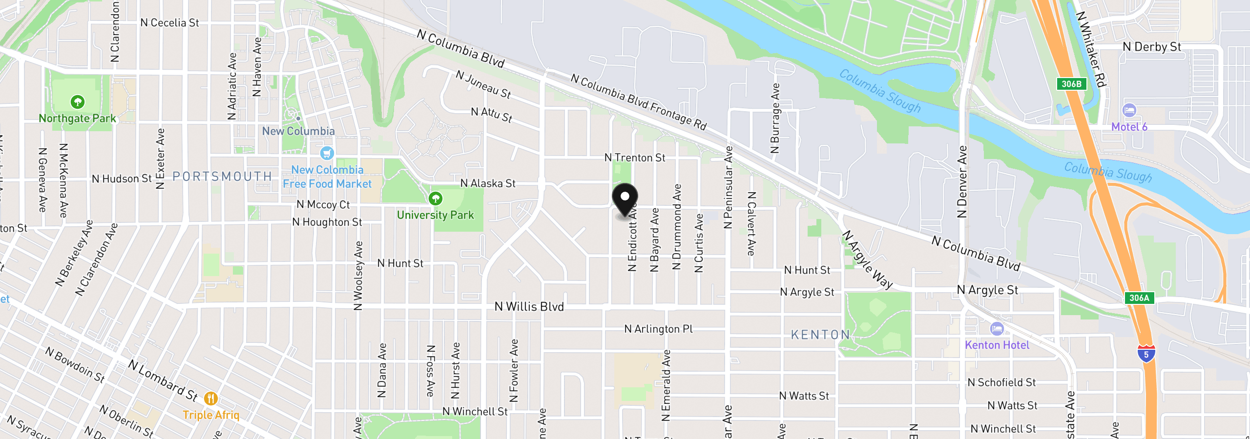 Map showing the location of 8823 N Endicott Ave, Portland, OR 97217