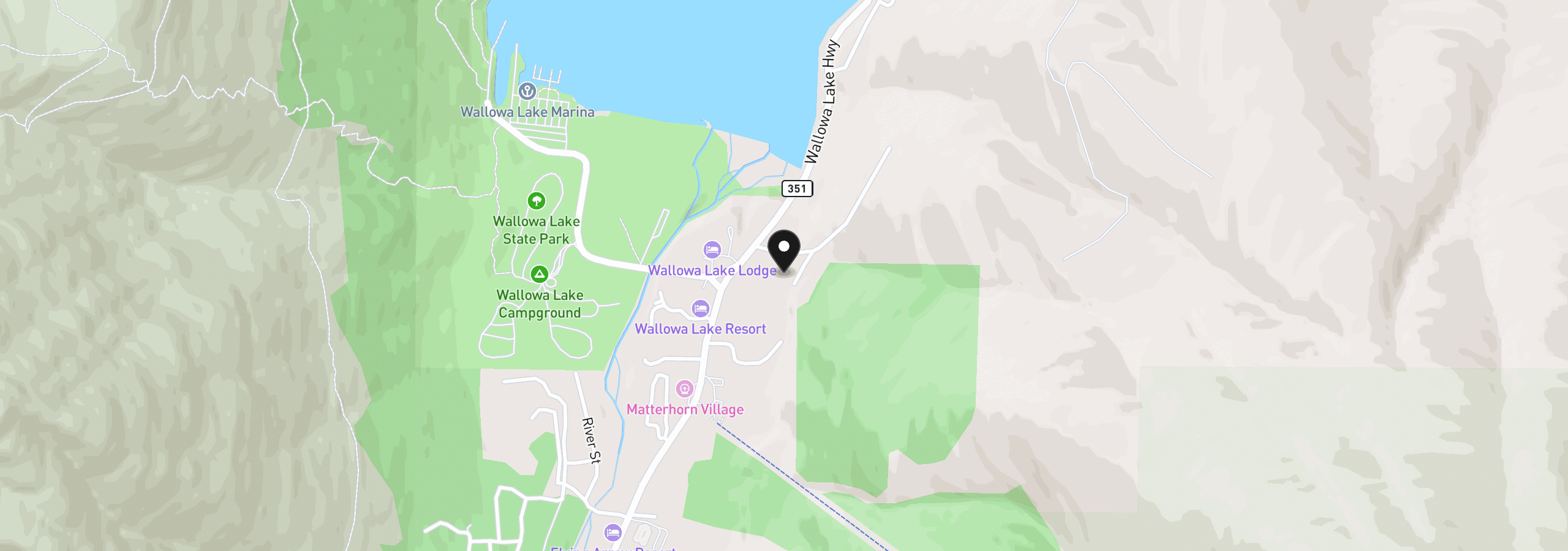 Map showing the location of Forest Dell Ave, Wallowa Lake, OR 97846