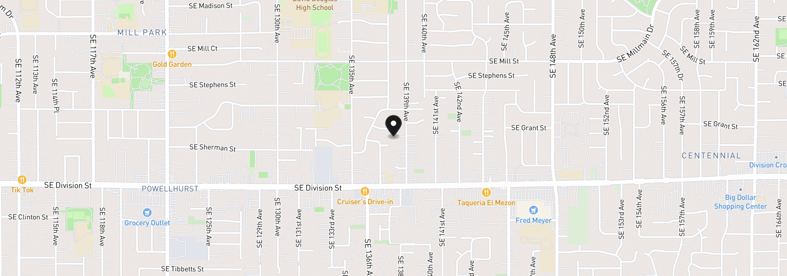 Map showing the location of 2223 SE 139th Ave #A, Portland, OR 97233
