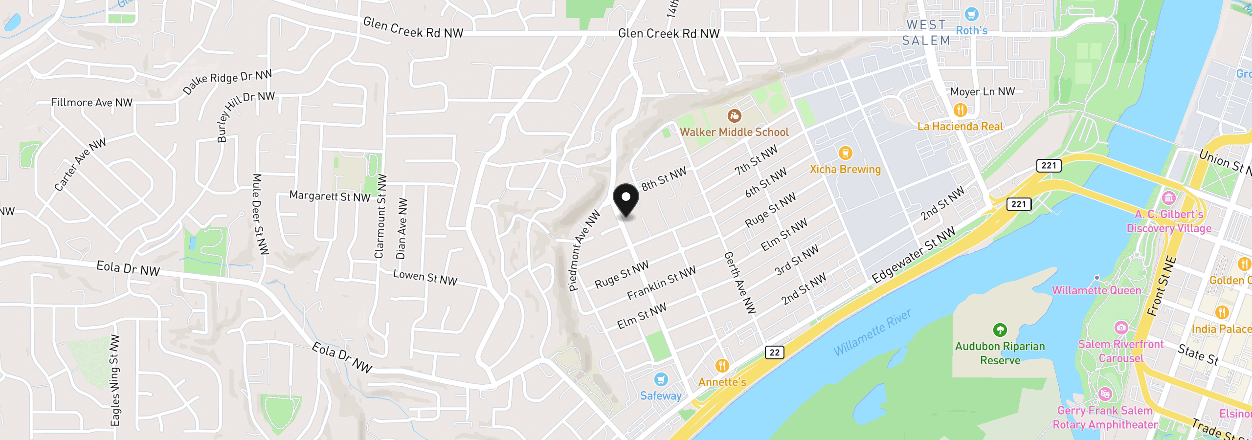 Map showing the location of 820 Rosemont Ave, Salem, OR 97304