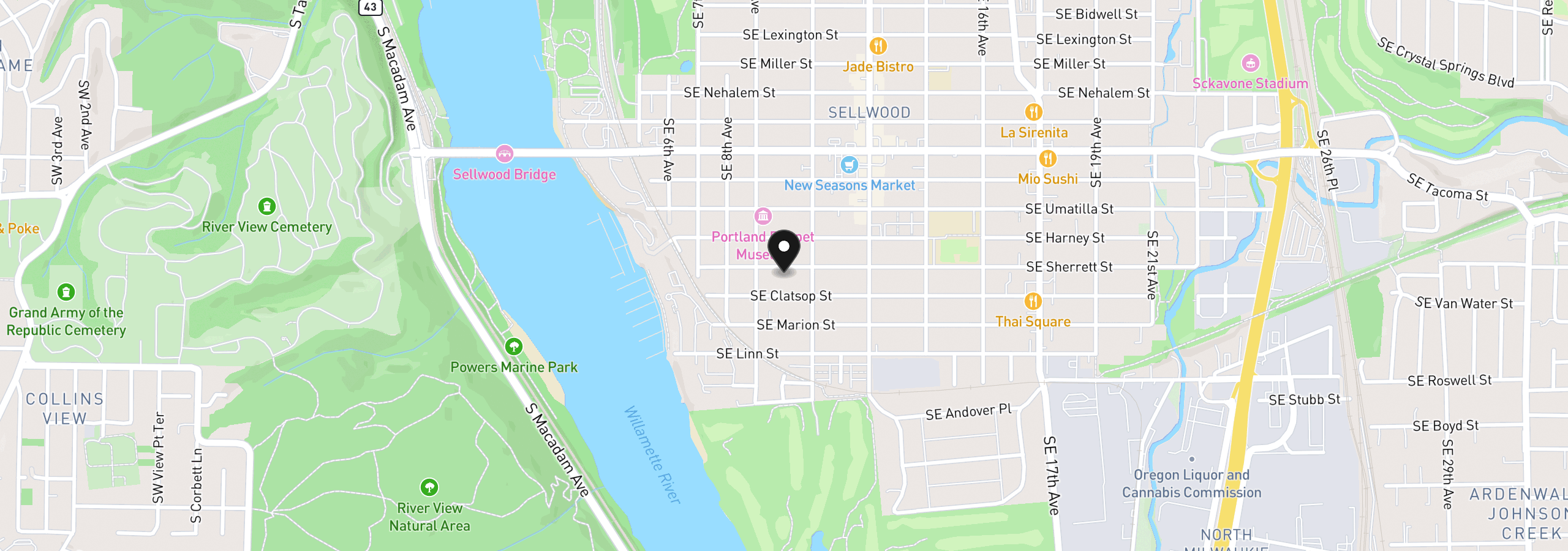 Map showing the location of 944 SE Sherrett St, Portland, OR 97202