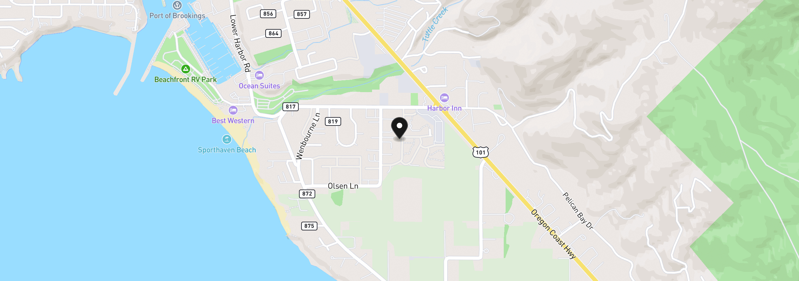 Map showing the location of 98126 W Benham Ln #11, Brookings, OR 97415