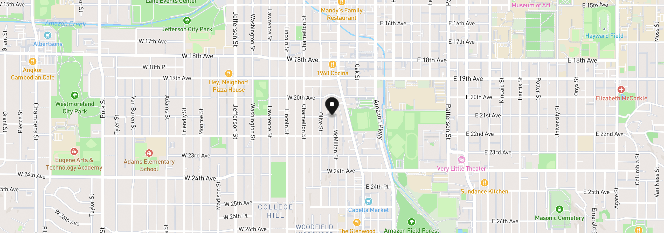 Map showing the location of 70 Grand View Dr, Eugene, OR 97405