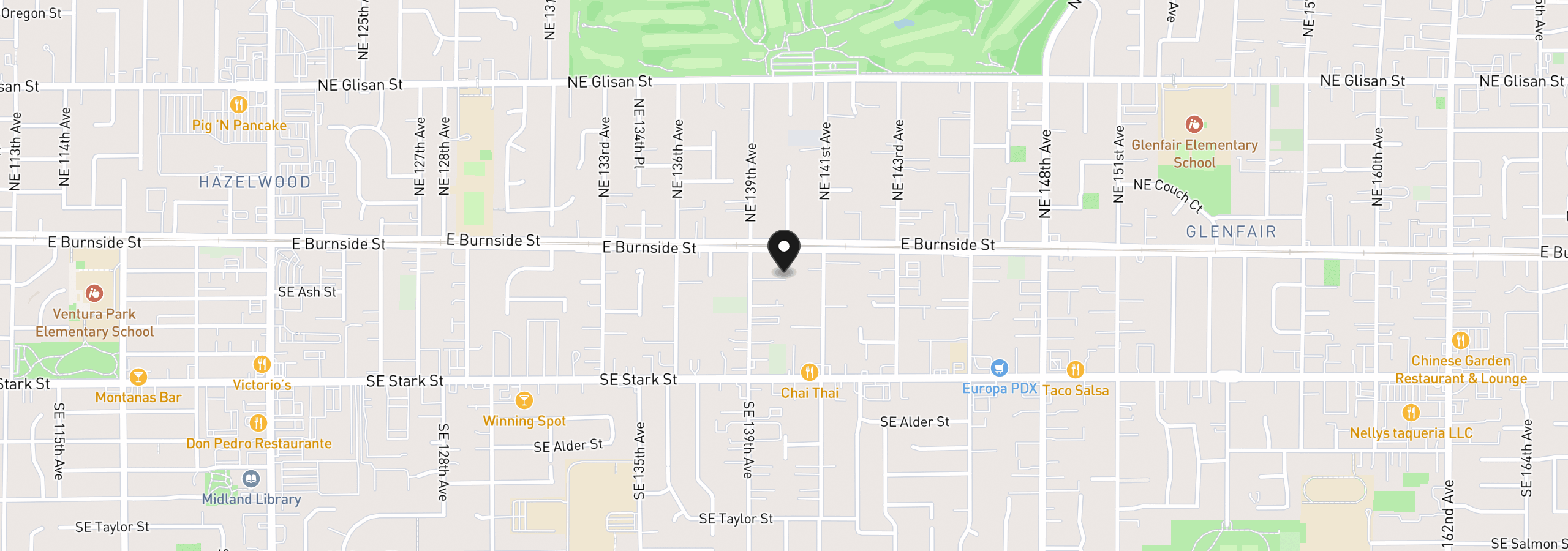 Map showing the location of 50 SE 139th Ave, Portland, OR 97233