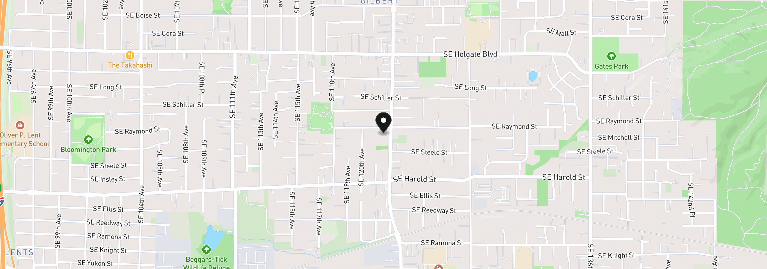 Map showing the location of 5025 SE 122nd Ave, Portland, OR 97236
