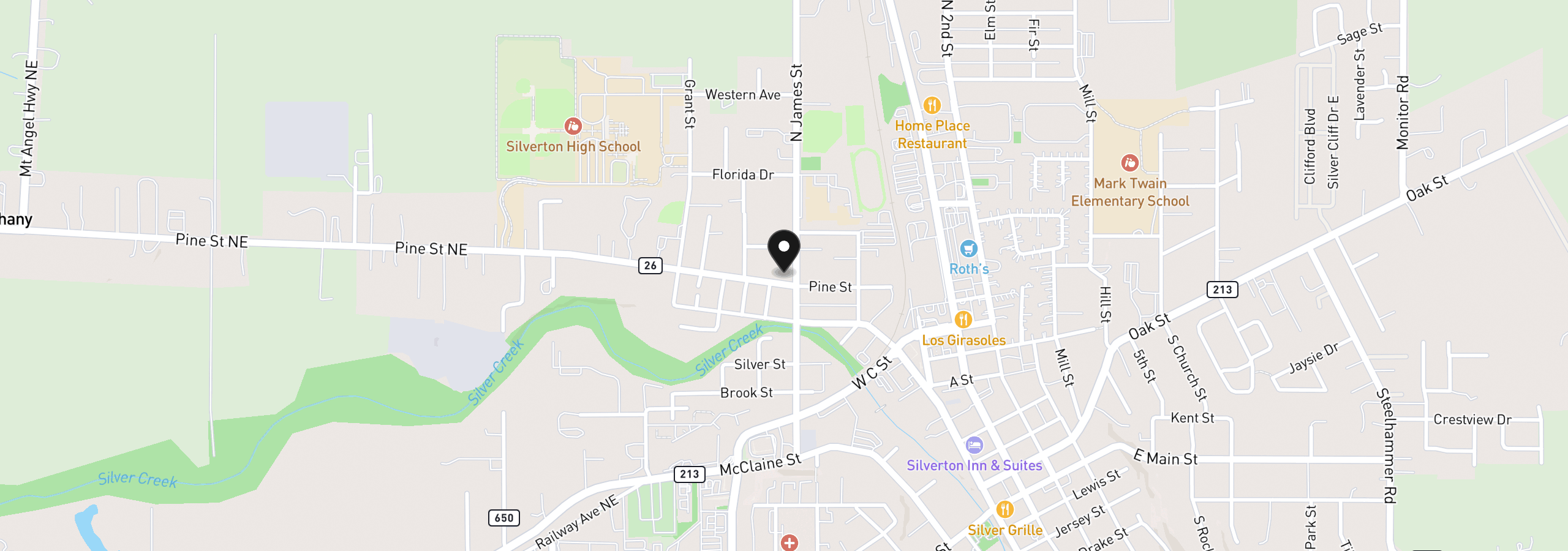 Map showing the location of 914 Pine St, Silverton, OR 97381