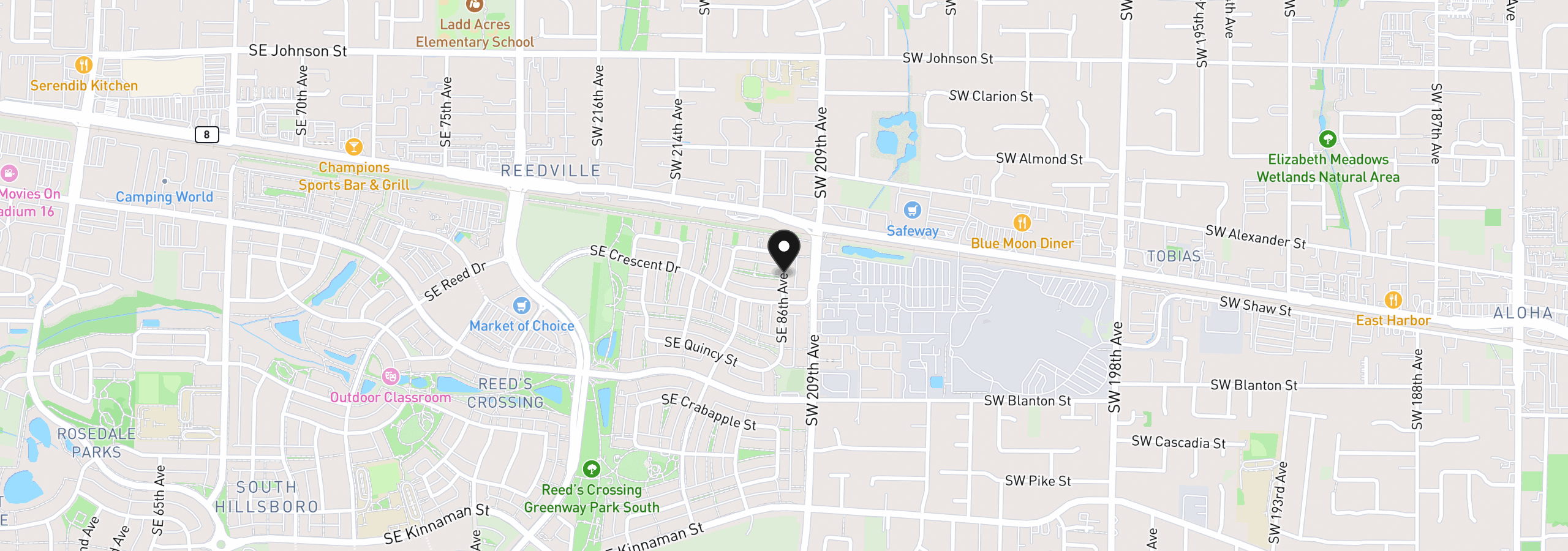 Map showing the location of 3322 SE 86th Ave, Hillsboro, OR 97123