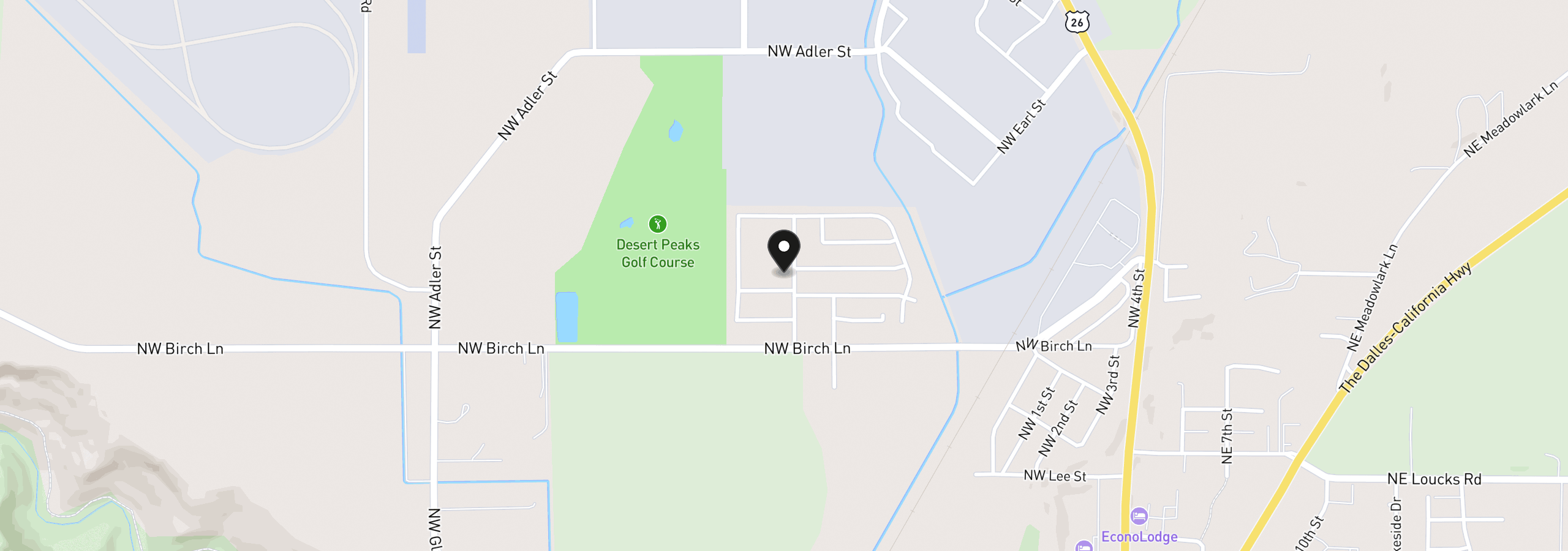 Map showing the location of 1132 NW Golf Course Dr, Madras, OR 97741