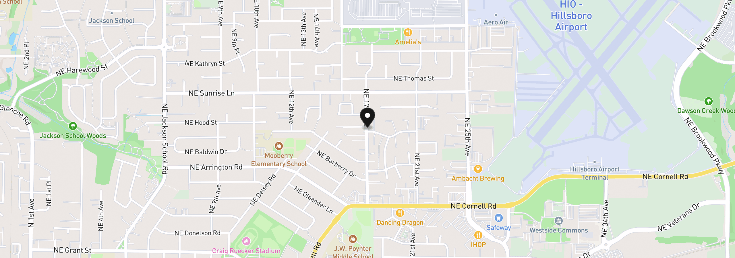 Map showing the location of 1332 NE 87th Ave, Hillsboro, OR 97006