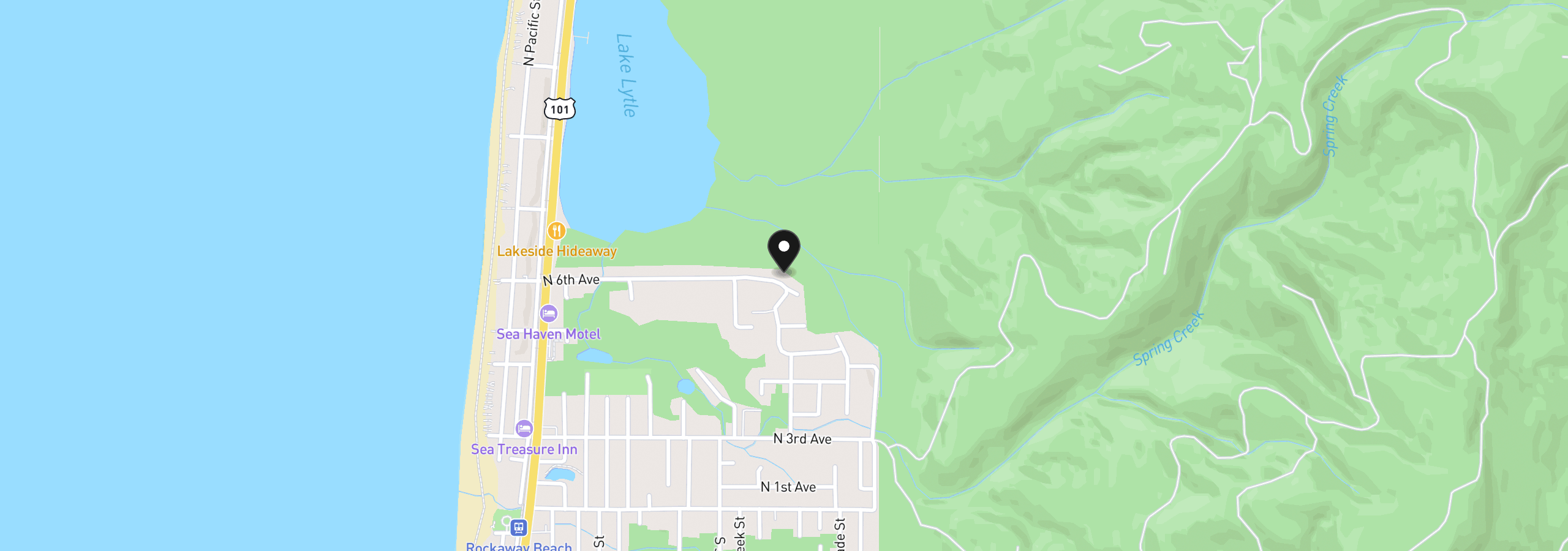 Map showing the location of 1251 Timberlake Dr, Rockaway Beach, OR 97136