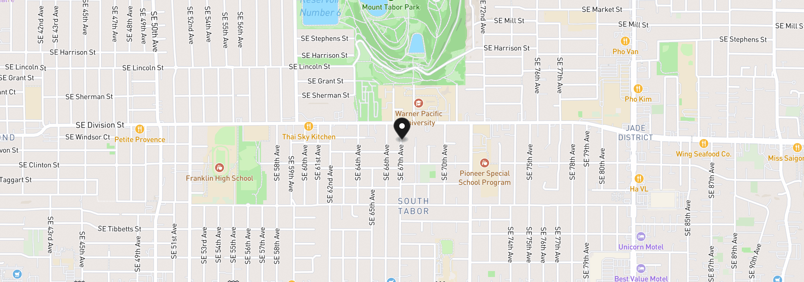 Map showing the location of 2492 SE 67th Ave, Portland, OR 97206