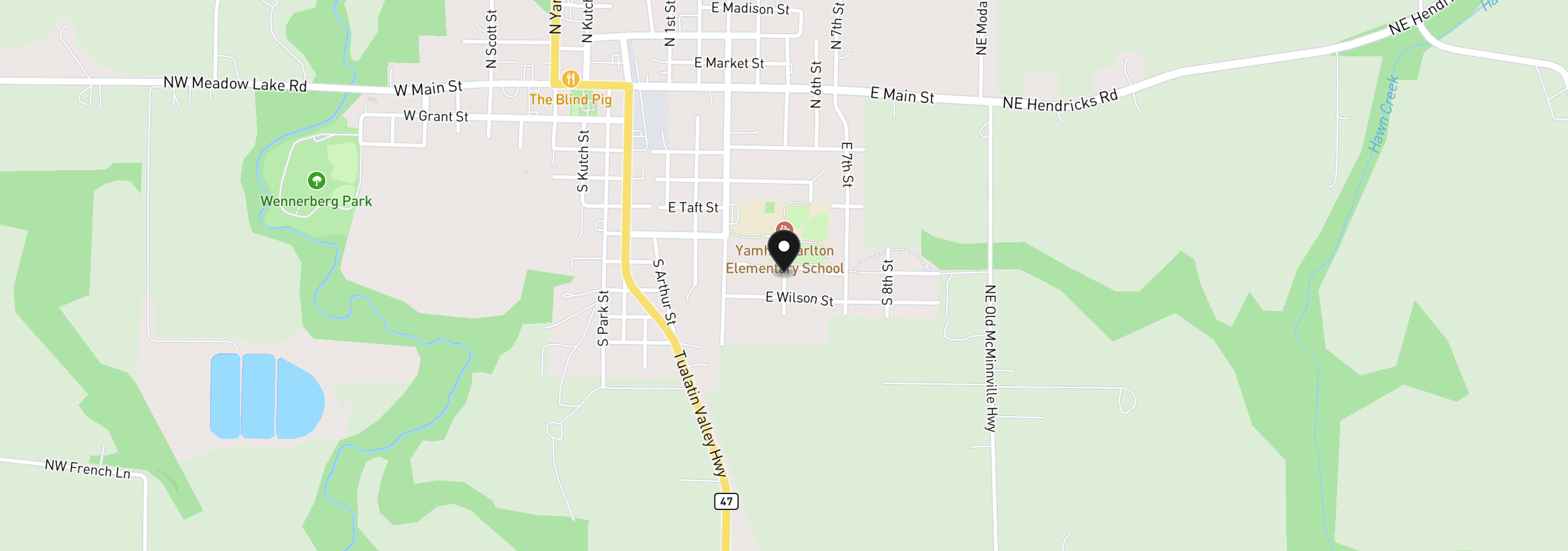 Map showing the location of 651 S 5th St, Carlton, OR 97111