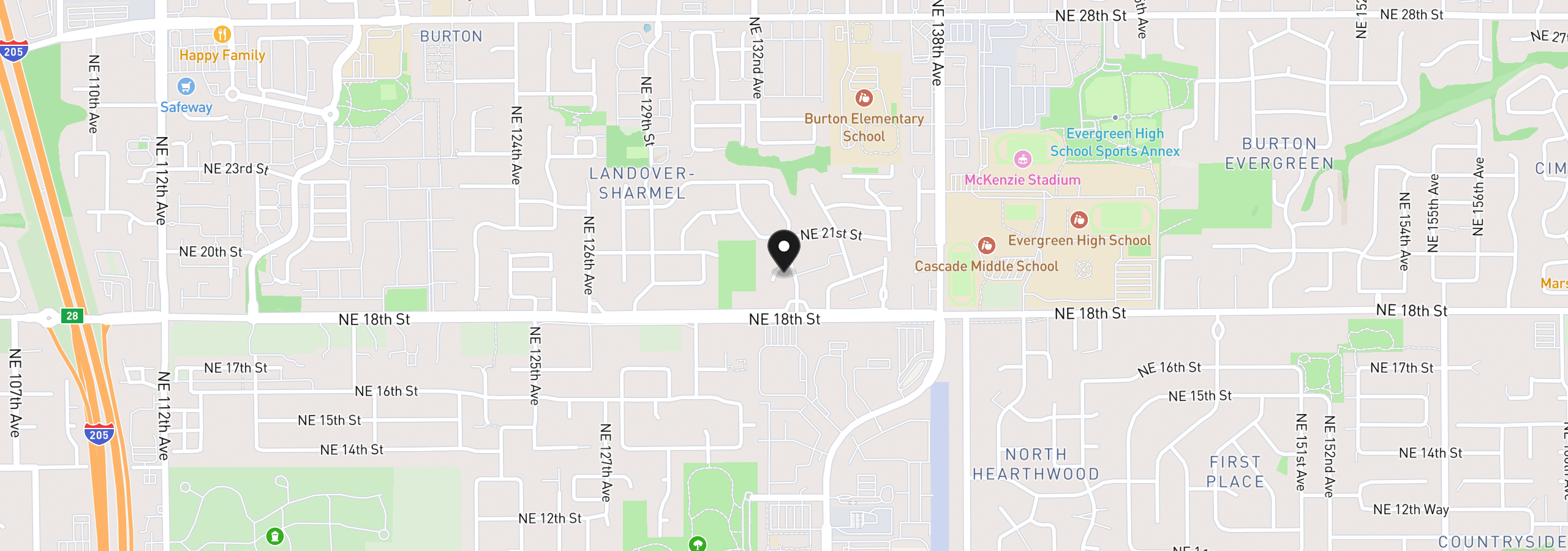 Map showing the location of 13301 NE 20th St, Vancouver, Wa 98684