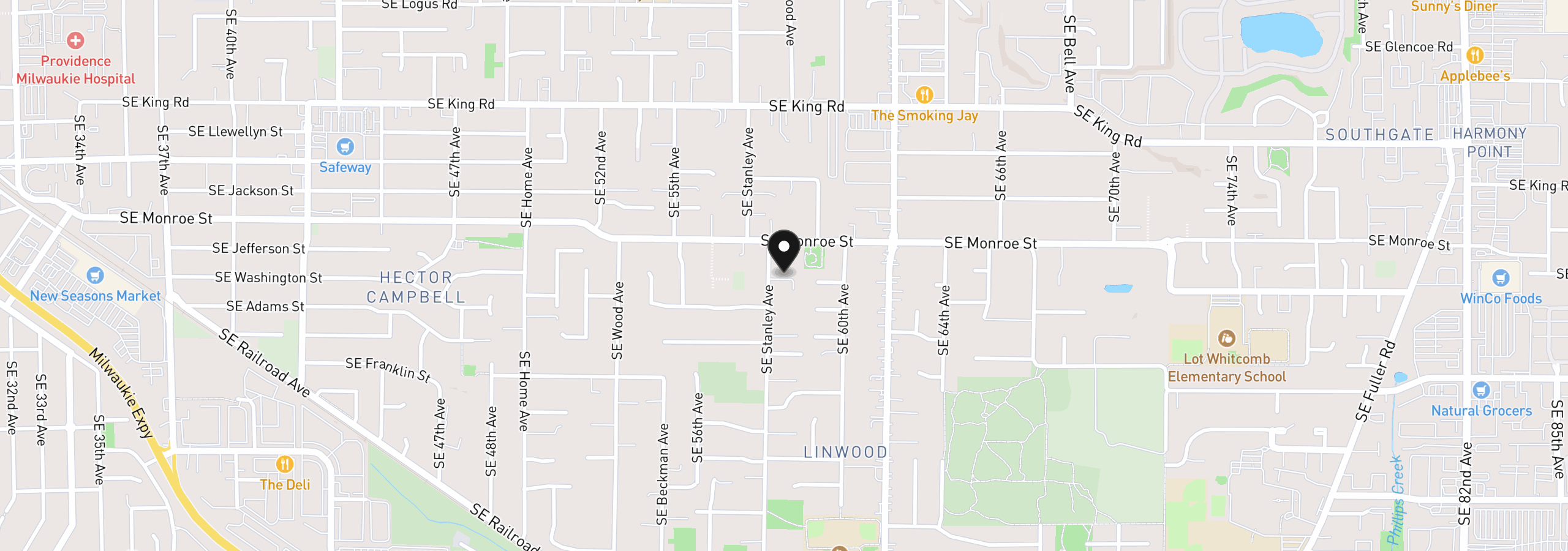 Map showing the location of 10992 SE Stanley Ave, Milwaukie, OR 97222
