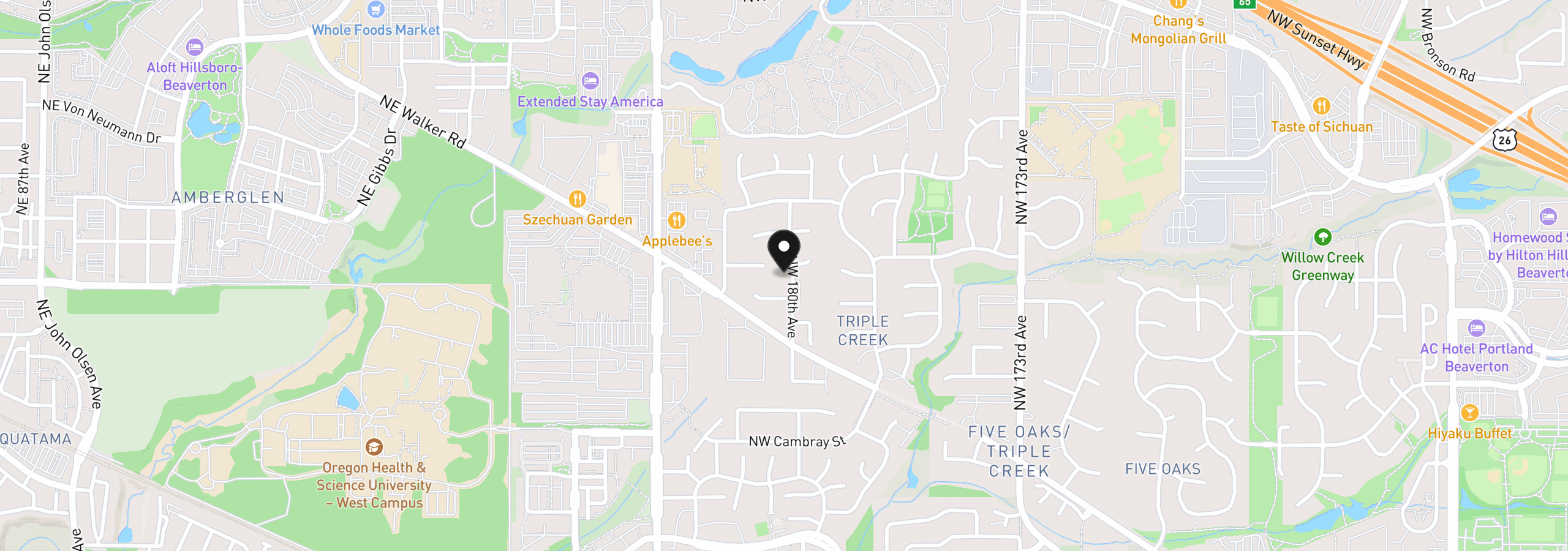 Map showing the location of 1045 NW 180th Ave, Beaverton, OR 97006