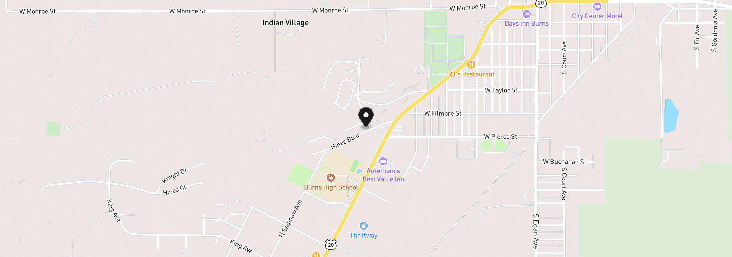 Map showing the location of 1638 Hines Blvd, Burns, OR 97720