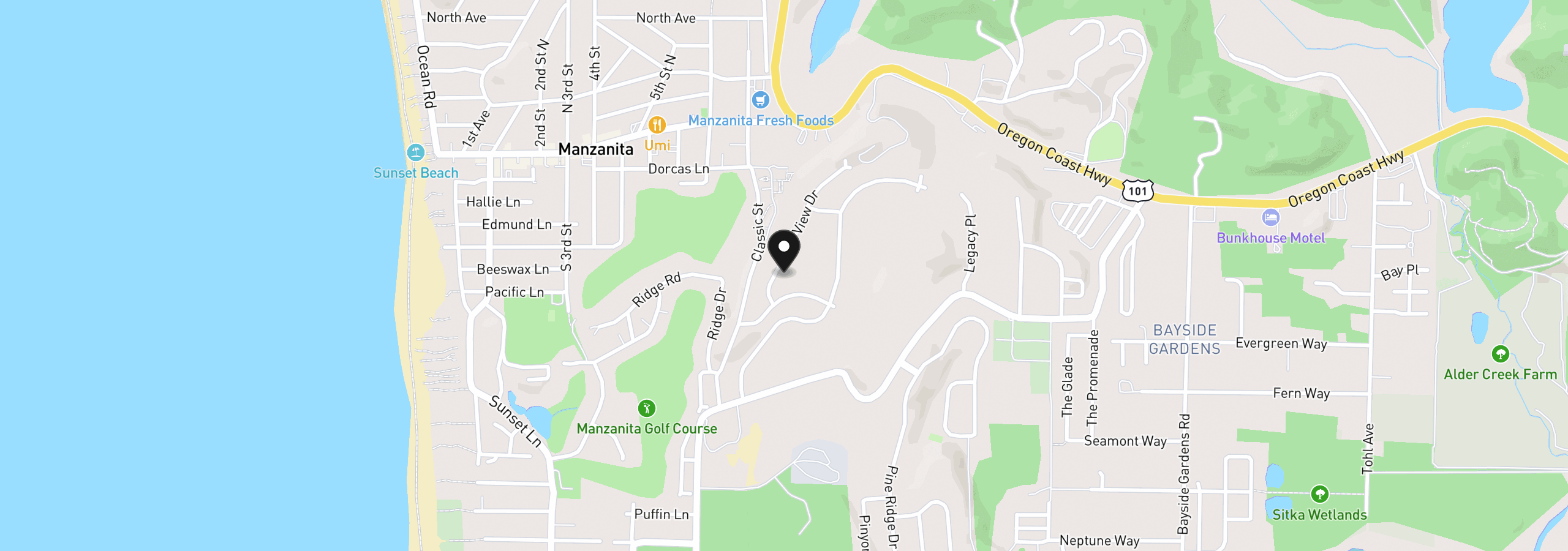 Map showing the location of 558 Sea View Dr, Manzanita, OR 97130