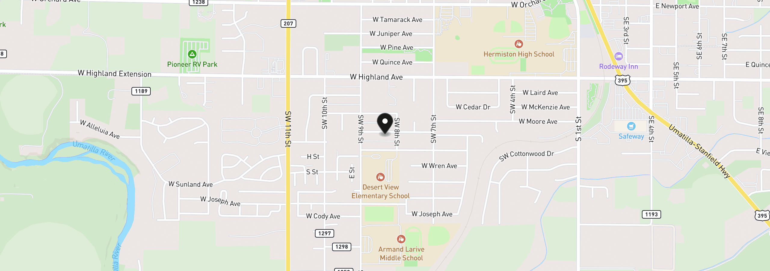 Map showing the location of 825 W Division Ave, Hermiston, OR 97838