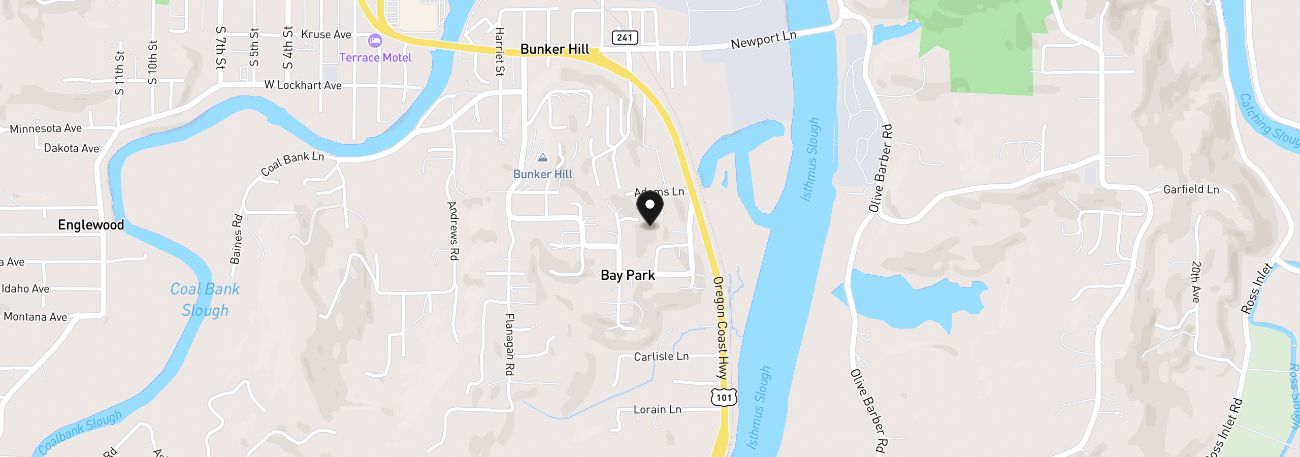 Map showing the location of 93718 Buchanan Ln, Coos Bay, OR 97420