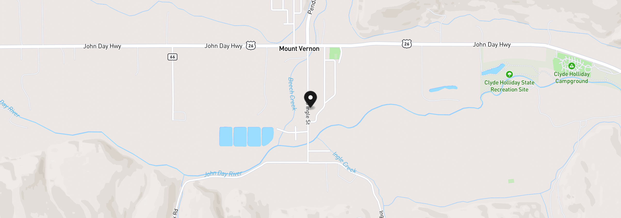 Map showing the location of 586 Ingle St, Mount Vernon, OR 97865