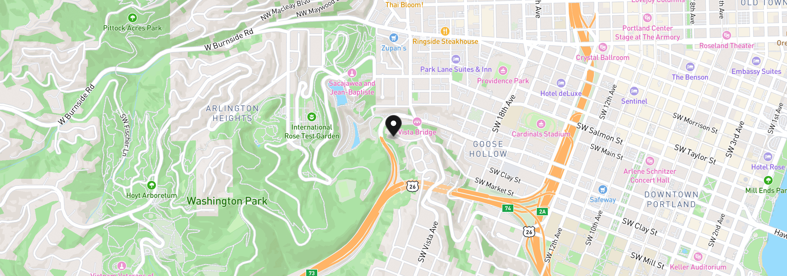 Map showing the location of 2352 SW Market Street Dr, Portland, OR 97201