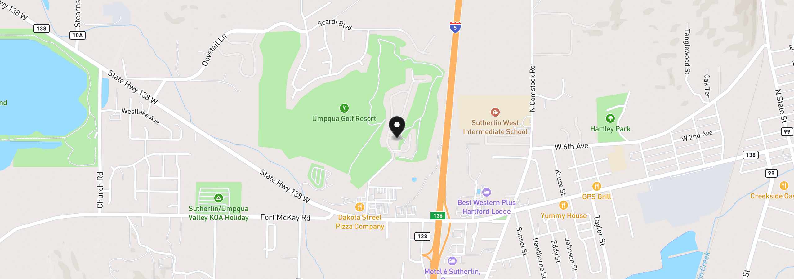 Map showing the location of 420 Backwater Loop, Sutherlin, OR 97479