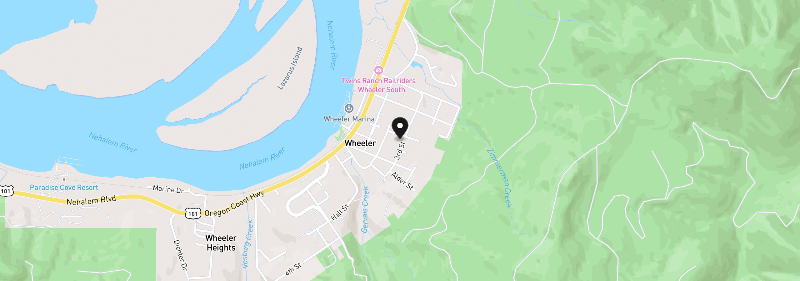 Map showing the location of Pine St and 3rd St 5505, Wheeler, OR 97147