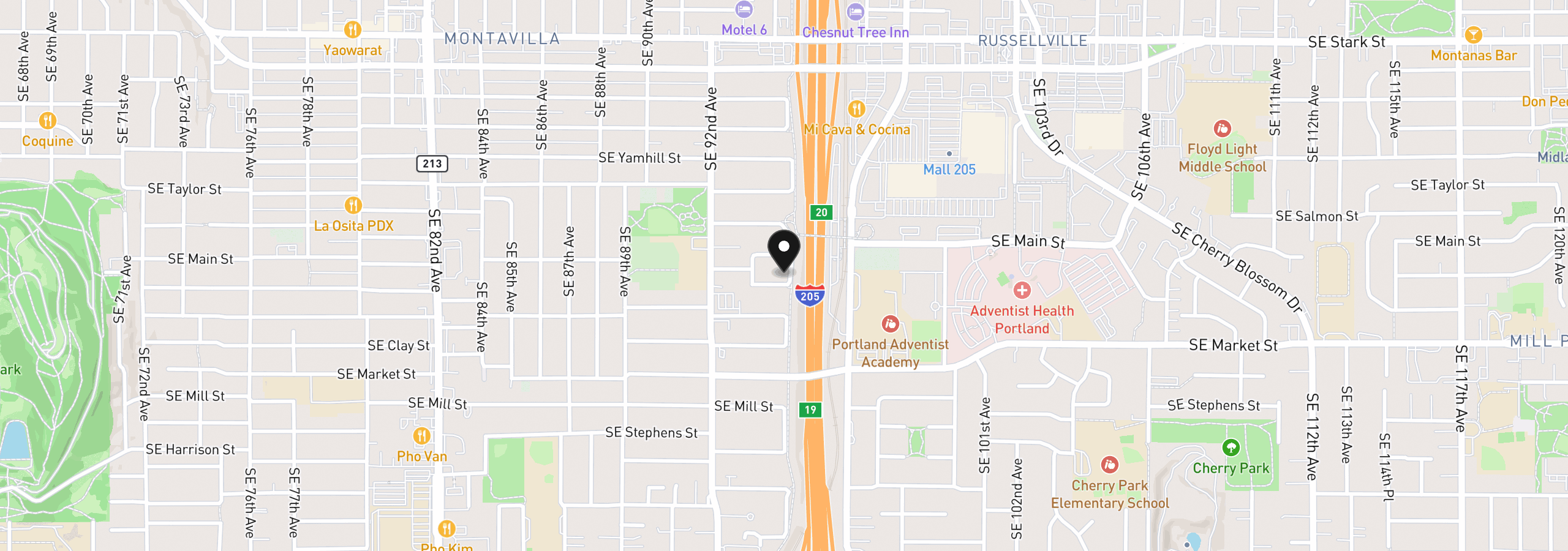 Map showing the location of 9339 SE Madison St, Portland, OR 97216