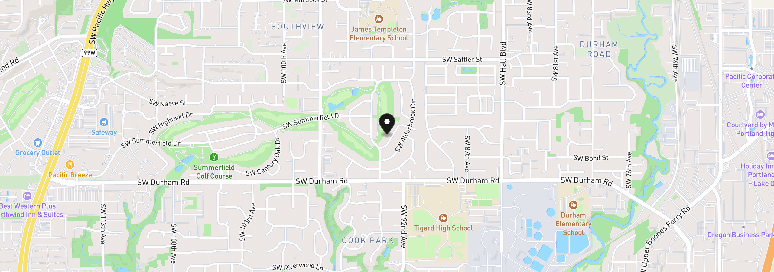 Map showing the location of 15725 SW Oakhill Ln, Portland, OR 97224