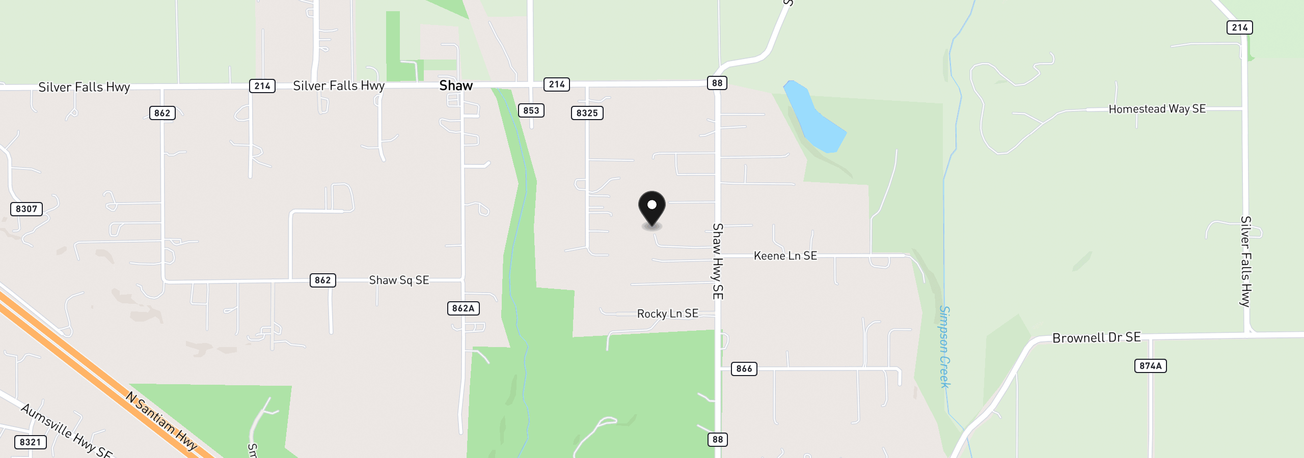Map showing the location of 5963 Shaw Hwy, Aumsville, OR 97325
