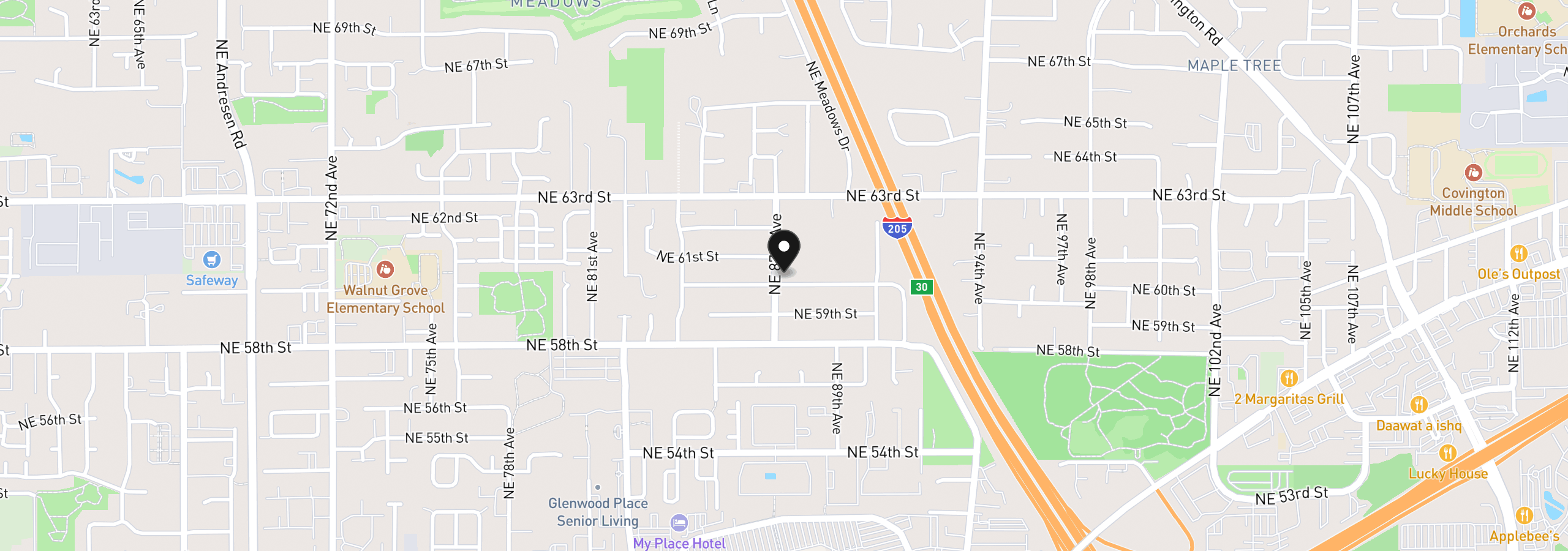 Map showing the location of 8704 NE 60th St, Vancouver, Wa 98662