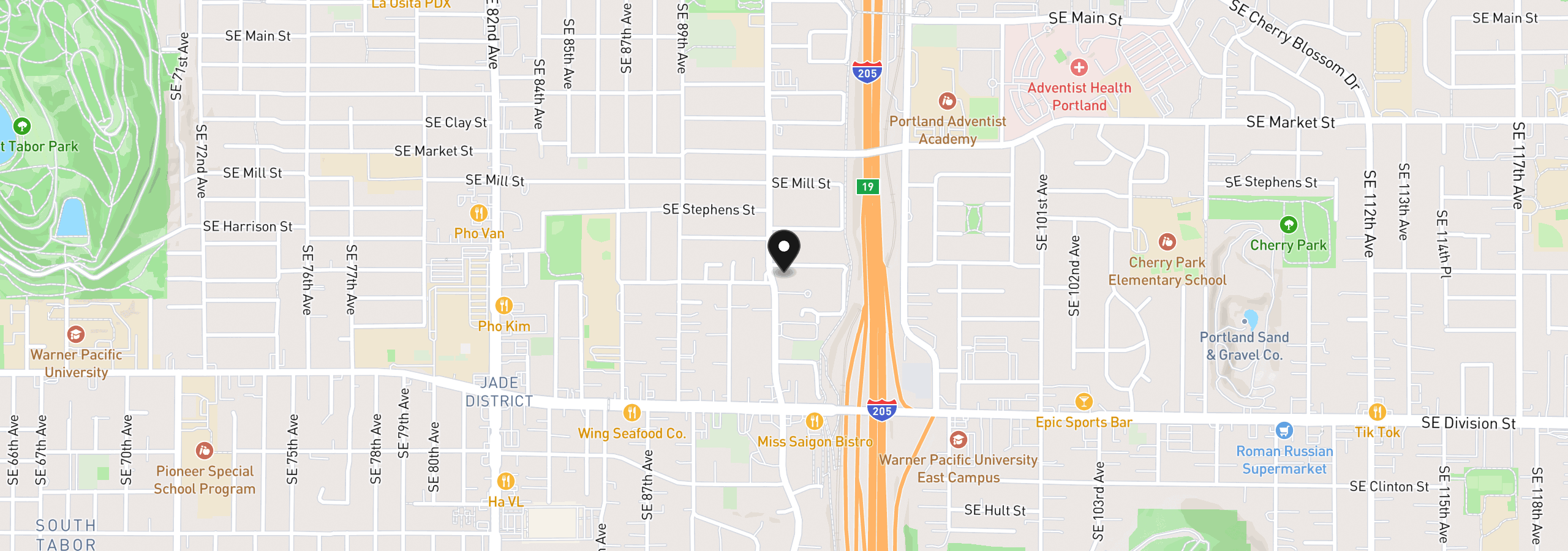 Map showing the location of 9218 SE Lincoln St, Portland, OR 97216