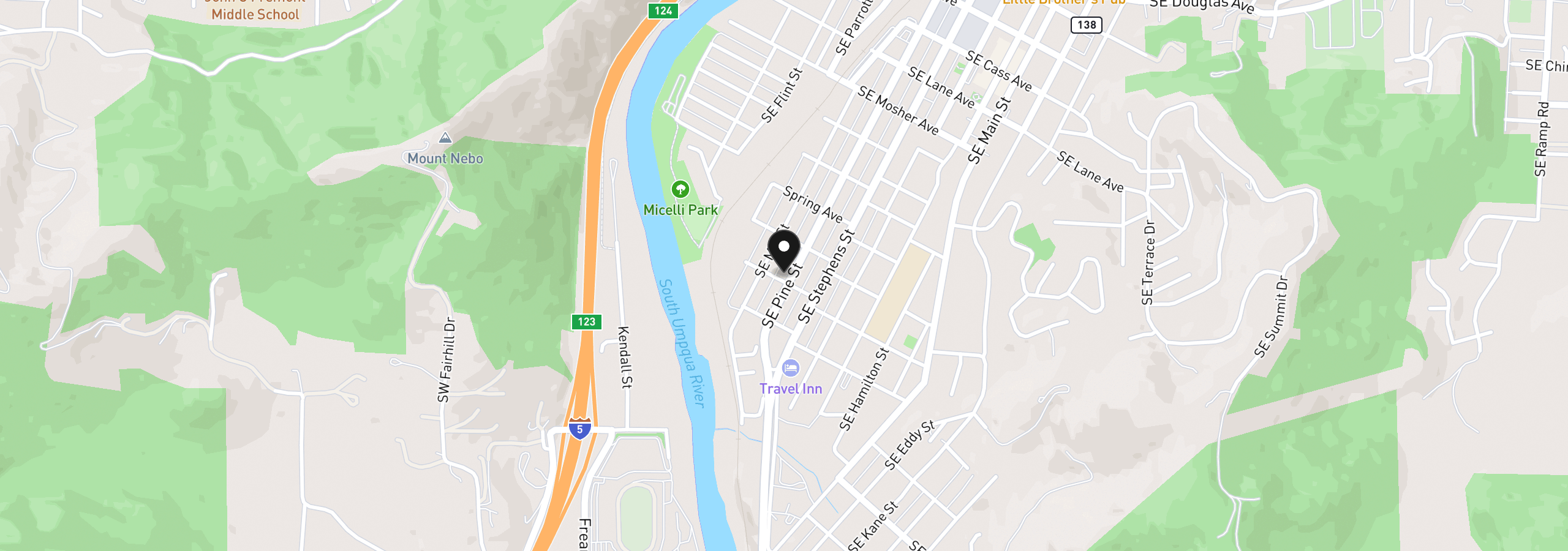 Map showing the location of 1466 SE Pine St, Roseburg, OR 97470