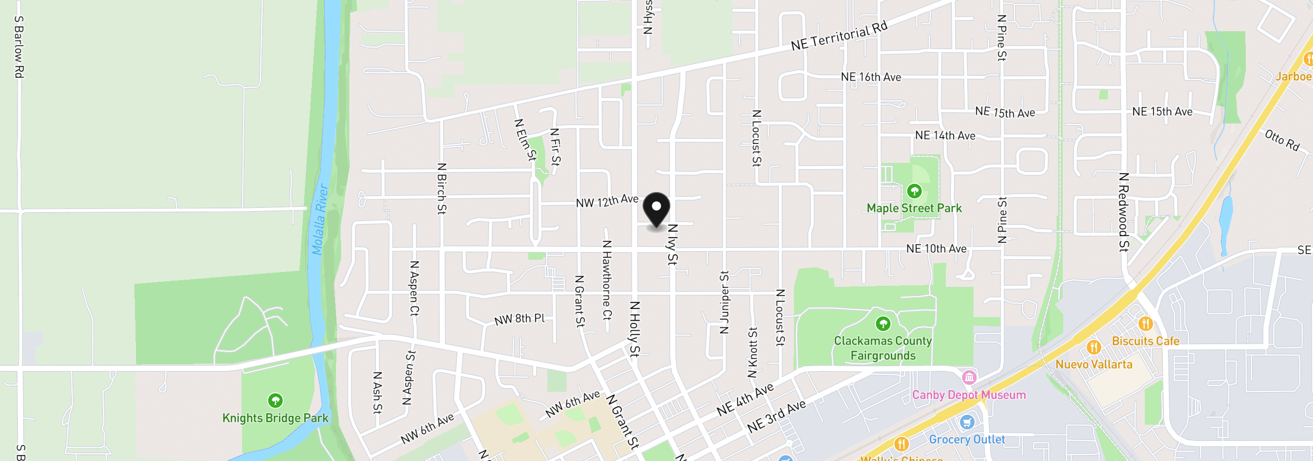 Map showing the location of 125 NW 11th Ave, Canby, OR 97013