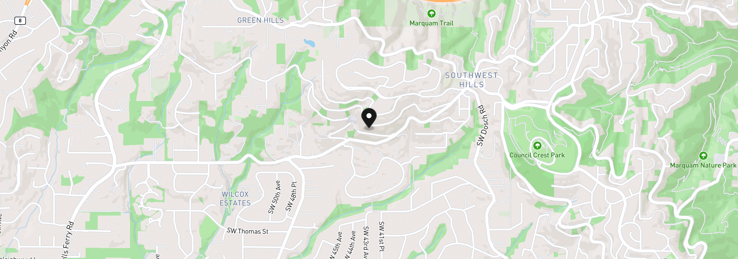Map showing the location of 4230 SW Hewett Blvd, Portland, OR 97221