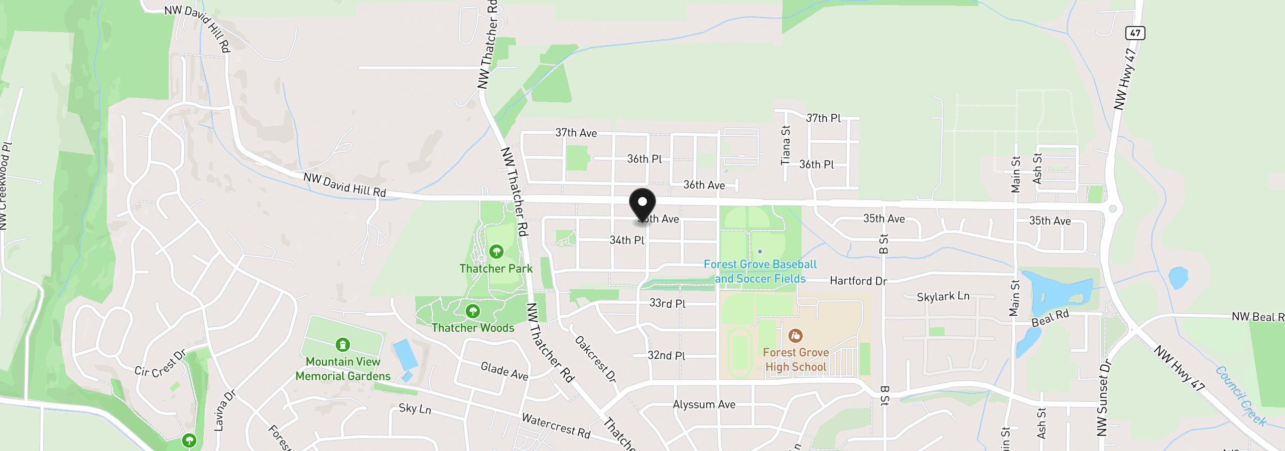 Map showing the location of 1164 35th Ave, Forest Grove, OR 97116